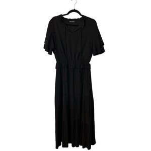 PrettyGarden Women’s Black Short Ruffle Sleeve Tie V-Neck Maxi Dress Sz XL GUC